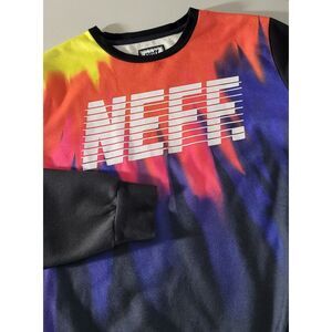 Neff Mens S Y2K Snow/Skate Spell Out Logo Black Color Block Crew Neck Sweatshirt